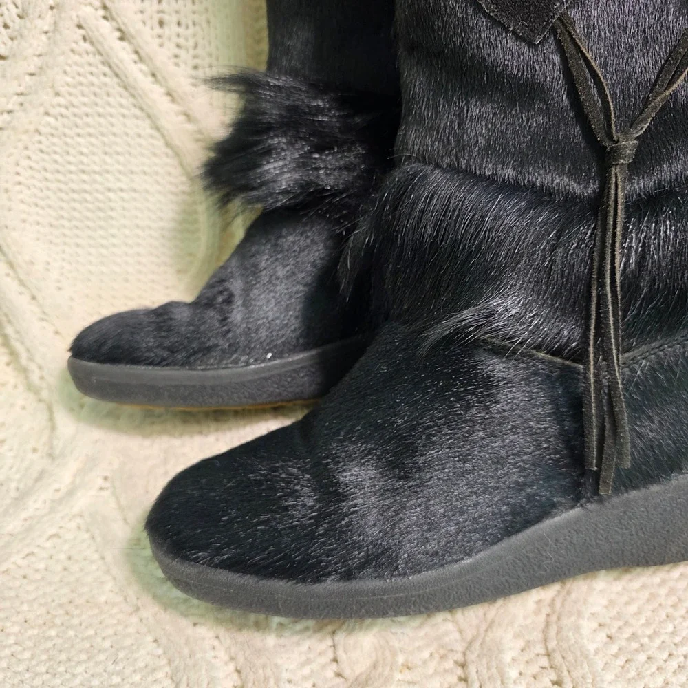VTG Tecnica Snow Boots Black FULL‎ GOAT HAIR Mid Calf Rare Womens 39 Excellent